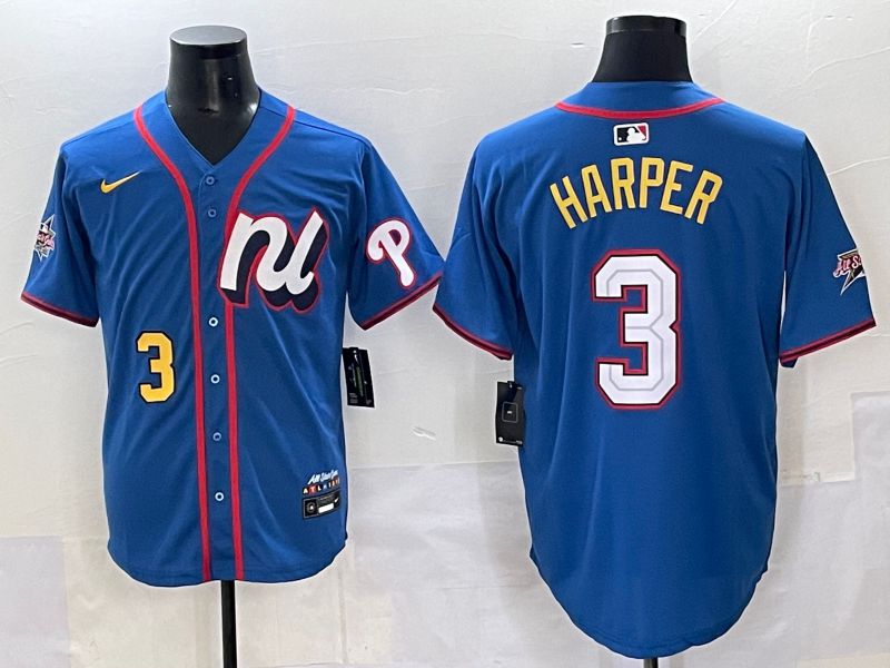 Men 2025 Philadelphia Phillies #3 Harper Blue All star Nike MLB Jersey style 05